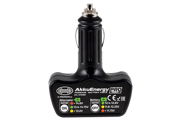 Tester baterie HEYNER AKKUENERGY Premium 29703, alimentare 12 V la bricheta, indicator LED, material ABS
