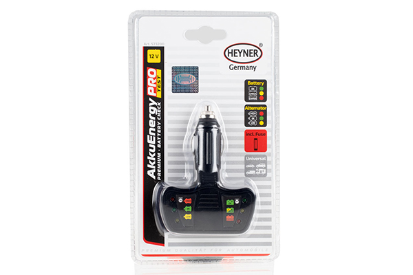 Tester baterie HEYNER AKKUENERGY Premium 29703, alimentare 12 V la bricheta, indicator LED, material ABS