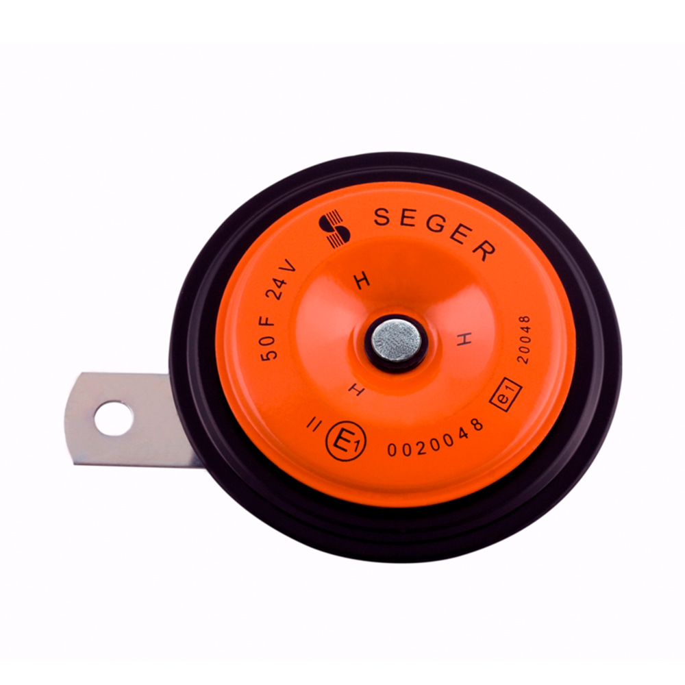 Set claxoane electromagnetice SEGER 10004, tip disc, tensiune de lucru 24 V, amperaj 3 A, 3 A, ton avertizare inalt si jos, 118 dB