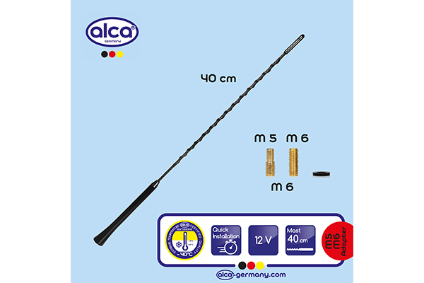 Rezerva antena auto, universala, ALCA 537000, pentru exterior, lungime 40 cm, material fibra de sticla, PVC, cupru