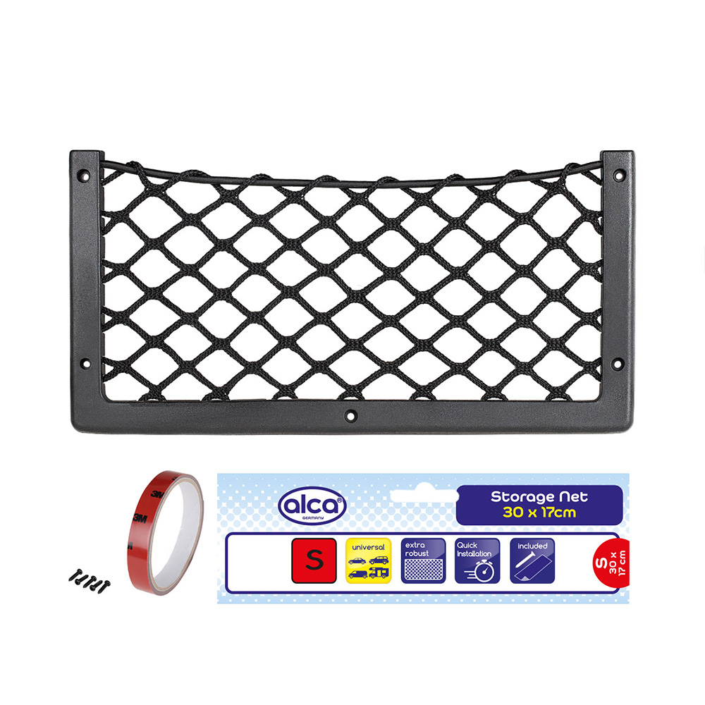 Organizator auto pentru depozitare, tip plasa, ALCA 515300, 302 x 169 x 10 mm, fixare cu banda dublu adeziva sau cu 5 suruburi