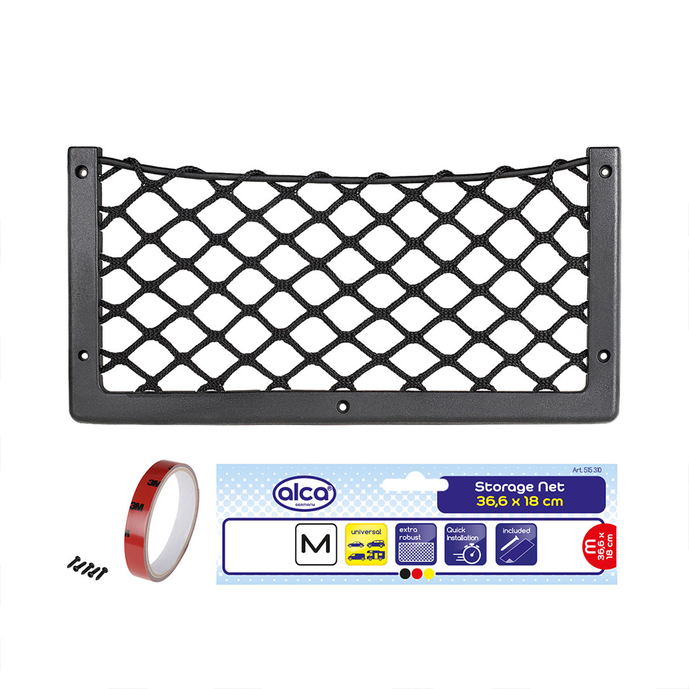 Organizator auto pentru depozitare, tip plasa, ALCA 515310, 366 x 180 x 10 mm, fixare cu banda dublu adeziva sau cu 5 suruburi