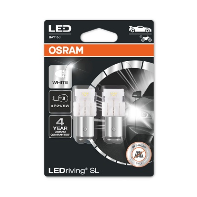 Set 2 becuri auxiliare LED P21/5W, 12 V, OSRAM 7528DWP-2BL, 6000K, lumina alba, blister