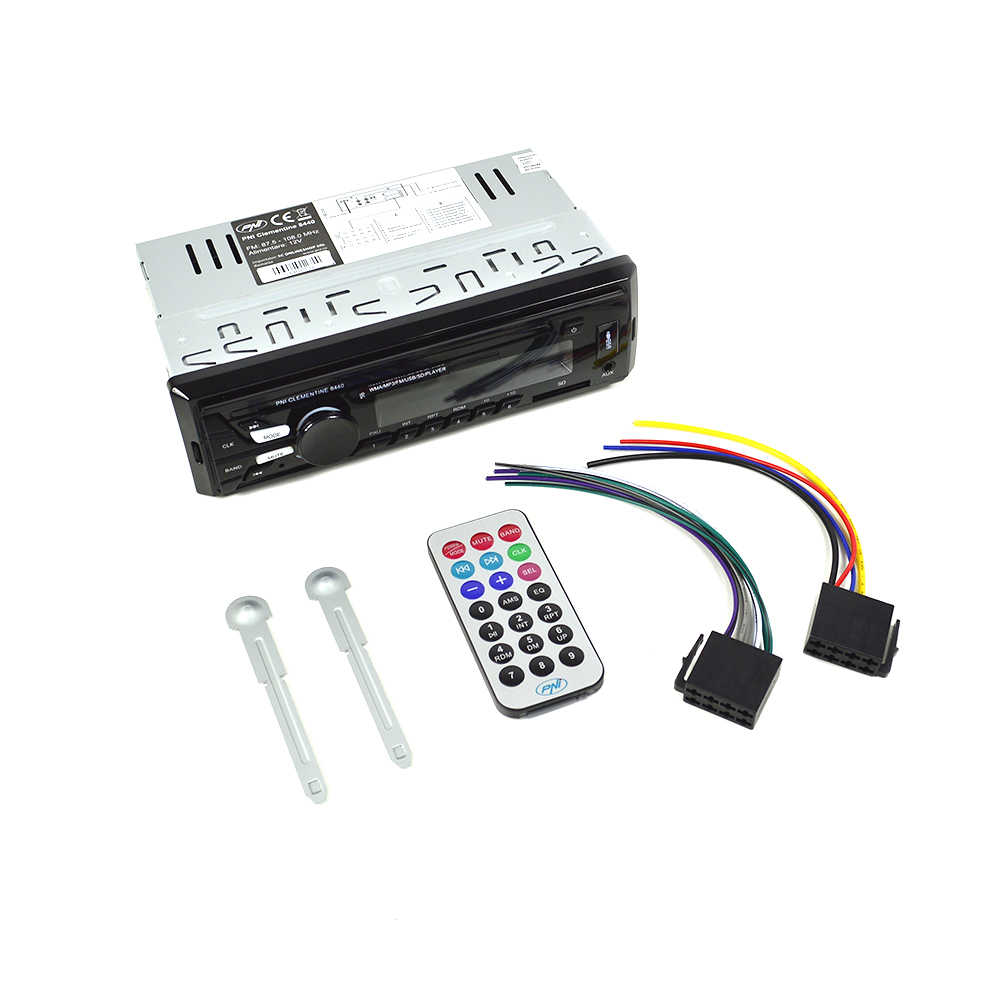 Pachet radio MP3 player auto PNI Clementine 8440 13123, 1 DIN, 4 x 45 W, USB, SD, Aux, 12 V, set 2 difuzoare auto coaxiale PNI HiFi500, 100 W, 12.7 cm