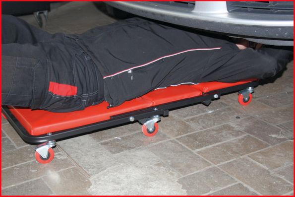 Pat mecanic pentru atelier auto KS TOOLS 500.8011, transformabil in scaun, cadru metalic, cu roti, rosu, capacitate sustinere 90 kg