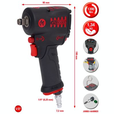 Surubelnita de impact performanta cu aer comprimat KS TOOLS MiniMonster 515.1270, prindere 1/2 inch, cuplu 1390 Nm