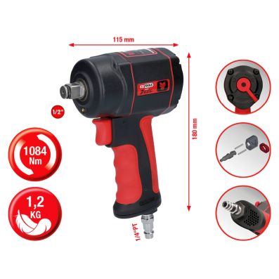 Surubelnita pneumatica de impact KS TOOLS Mini Devil 515.1315, prindere 1/2 inch, 1084 Nm, lungime 115 mm