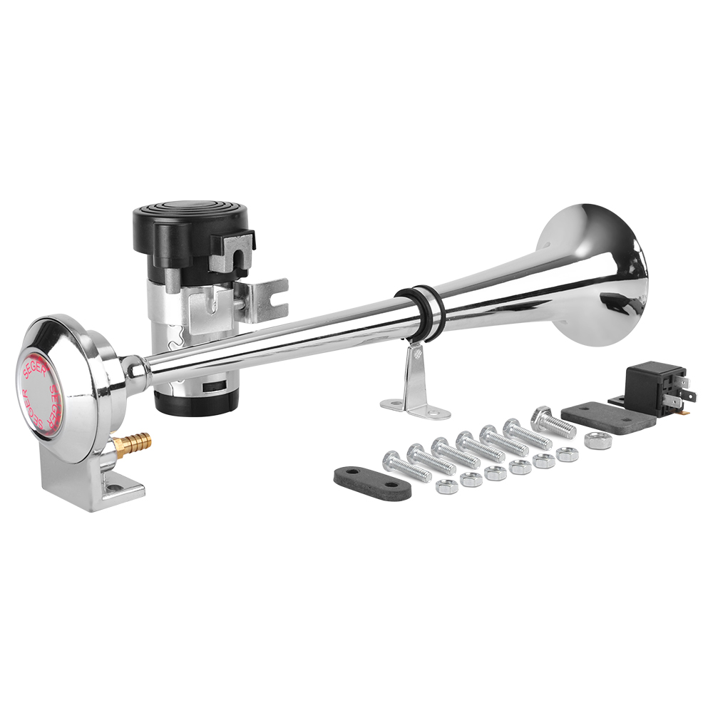 Claxon cu compresor pentru camion SEGER 09998, crom, cu 1 goarna, ton avertizare marin, tensiune de lucru 24 V, amperaj 1 A, 115 dB