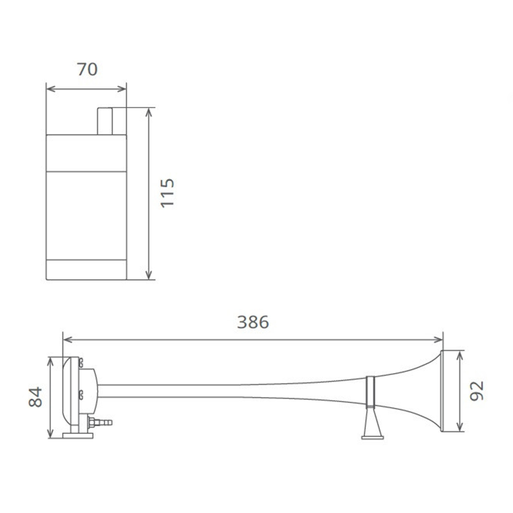 Claxon cu compresor pentru camion SEGER 09998, crom, cu 1 goarna, ton avertizare marin, tensiune de lucru 24 V, amperaj 1 A, 115 dB