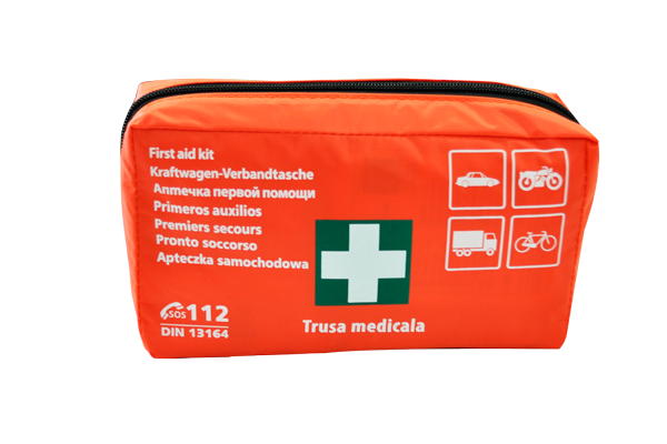 Trusa medicala auto MEGA DRIVE 44476, DIN 13164, pentru prim ajutor, borseta imprermeabila, portocalie