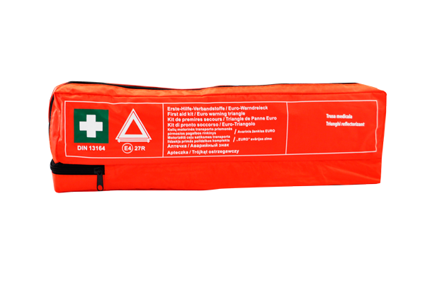 Trusa medicala auto MEGA DRIVE 44479, DIN 13164, pentru prim ajutor, borseta imprermeabila, portocalie, triunghi reflectorizant