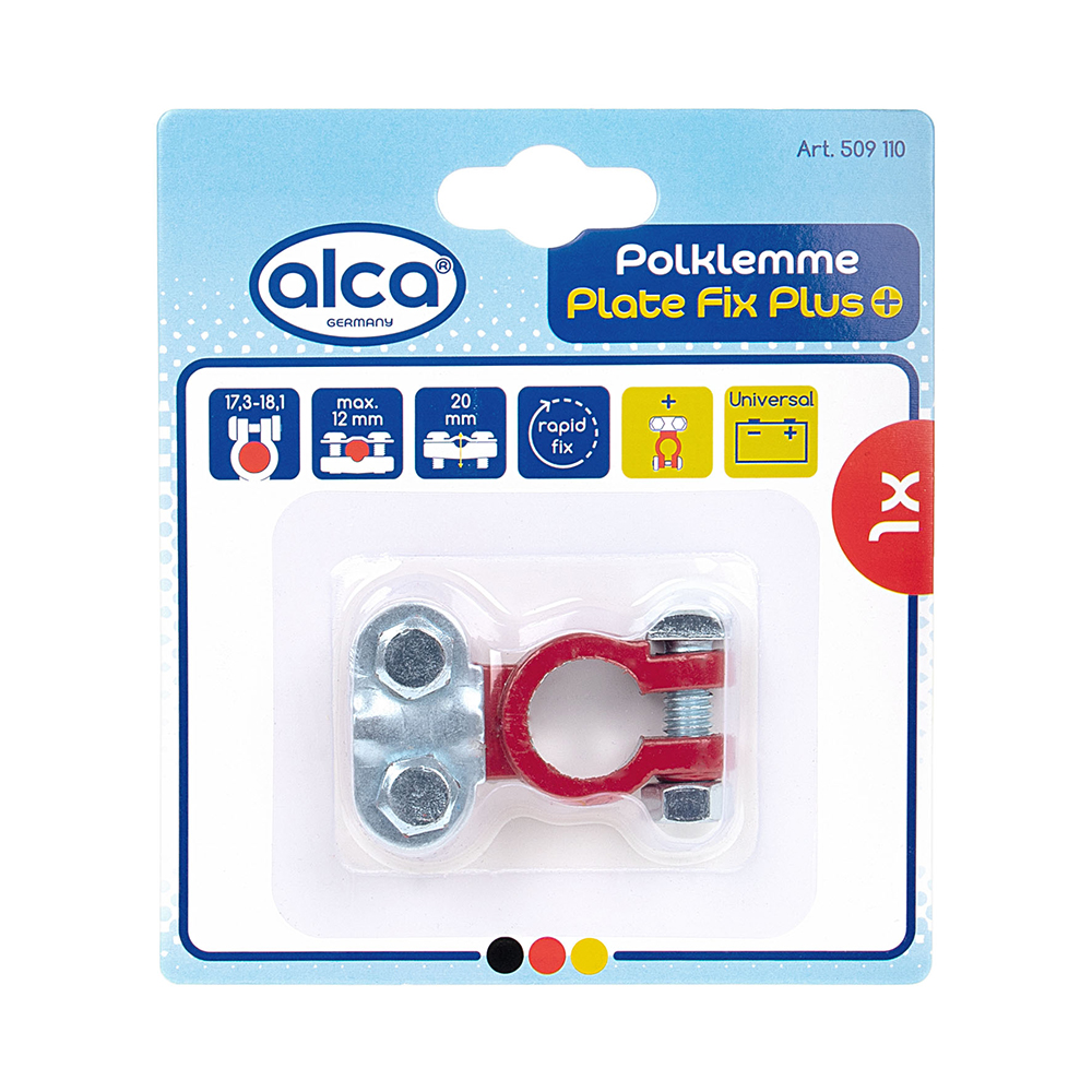 Borna pozitiva pentru baterie auto ALCA 509110, culoare rosu, din aliaj de zinc, pentru baterii de 6V si 12V