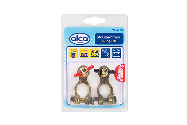 Set 2 borne pentru baterie auto ALCA 509300, din alama, pentru diametrul cablului bateriei de pana la 10 mm, pentru baterii 12V si 24V
