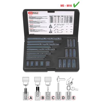 Set 25 piese extractor KS TOOLS 150.1305, pentru filete M5-M16, geanta din material plastic