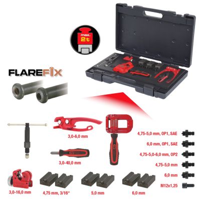 Set bercuire, bordurare flarefix KS TOOLS 122.1290, 1 universal pentru conducte de frana cu fus hidraulic, 16 piese, geanta din material plastic