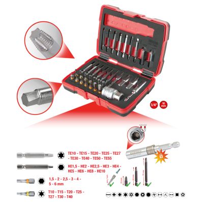 Set 34 piese extractoare suruburi KS TOOLS 150.7060, cu cap hexagonal, 1/4 inch, 10 mm