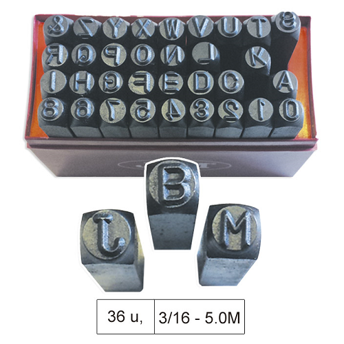 Set 36 piese matrite si poanson JBM 52422, cu litere si numere, cutie depozitare si transport