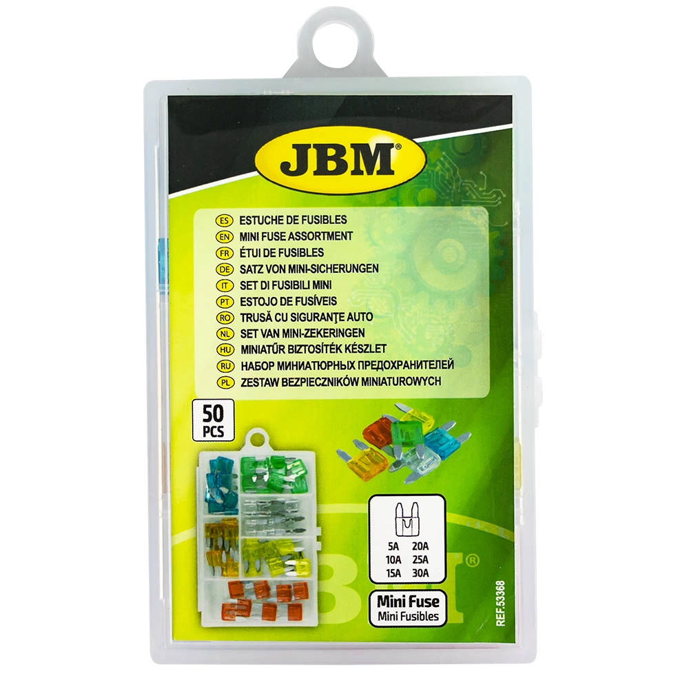 Trusa cu 50 sigurante auto JBM 53368, multicolor, cutie plastic