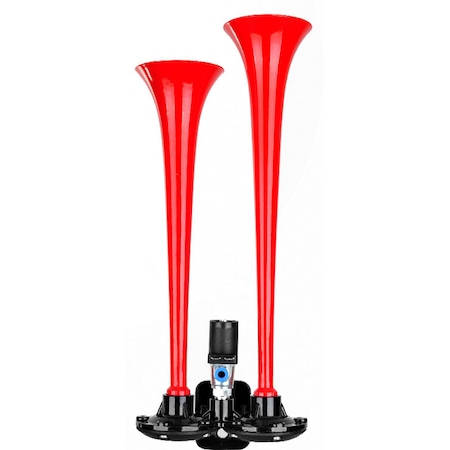 Claxon rosu cu doua goarne SEGER 45892, pentru camioane, alimentare 24 V