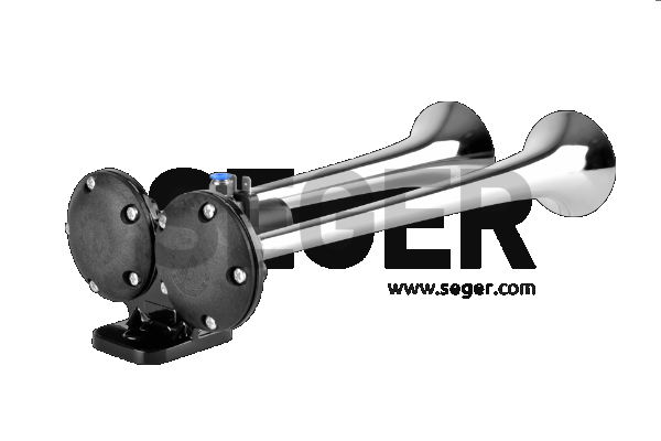 Claxon cromat cu doua goarne SEGER 45893, pentru camioane, alimentare 24 V