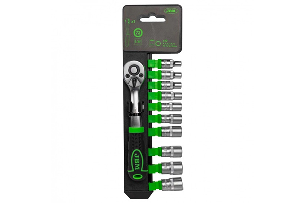 Clichet cu 72 dinti JBM 54030, prindere patrat 1/4 inch, cu set tubulare hexagonale
