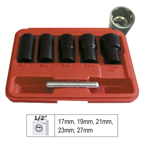 Trusa tubulare striate JBM 52153, prindere patrat 1/2 inch, pentru suruburi uzate si antifurt, cutie din plastic
