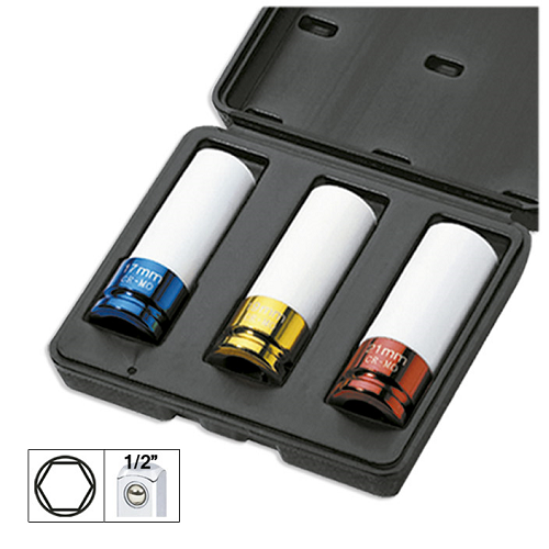 Set 3 tubulare impact JBM 51336, prindere de 1/2 inch, speciale pentru extractie roti