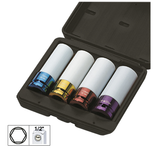 Set 4 tubulare impact JBM 00179, prindere 1/2 inch, speciala pentru extractie roti