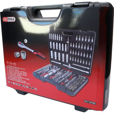Set 195 chei tubulare KS TOOLS 917.0795, prindere 1/4 inch, 3/8 inch, 1/2 inch, geanta din material plastic