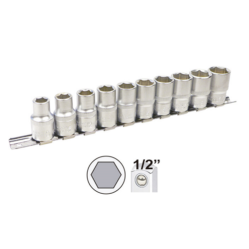 Set 10 tubulare hexagonale JBM 52714, prindere 1/2 inch, marimi 10, 11, 12, 13, 14, 15, 16, 17, 18, 19 mm