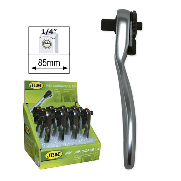 Antrenor cu clichet JBM 00435, scurt, 72 dinti, prindere patrat 1/4 inch, lungime 85 mm