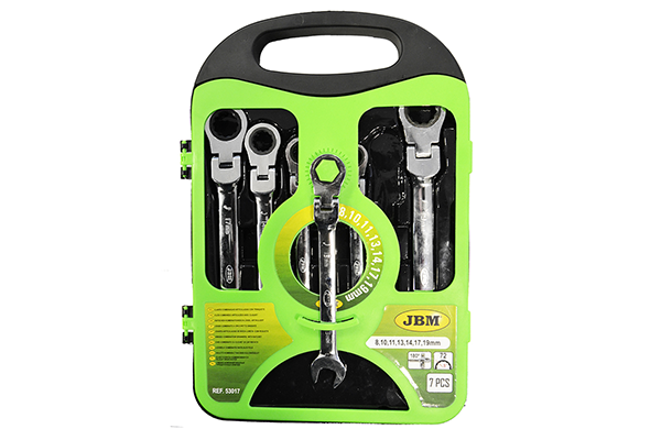 Set 7 chei combinate cu clichet JBM 53017, cap rotativ, 8,10,11,13,14,17,19 MM