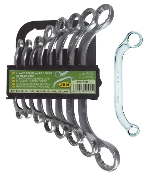 Set 8 chei inelare JBM 52451, semiluna, marimi 6-22 mm