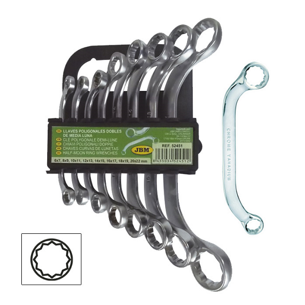 Set 8 chei inelare JBM 52451, semiluna, marimi 6-22 mm