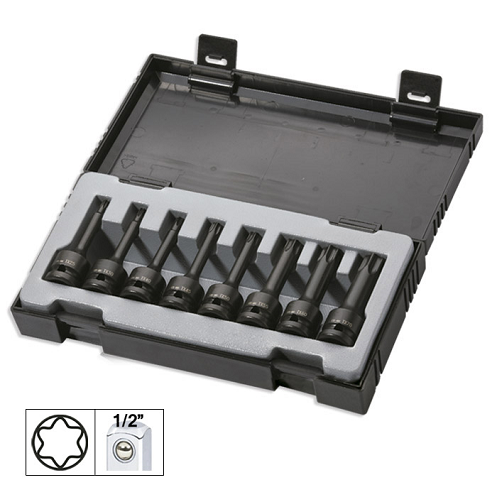 Set 8 imbusuri de impact JBM 52340, lungi, prindere patrat 1/2 inch, profil torx, cutie material plastic