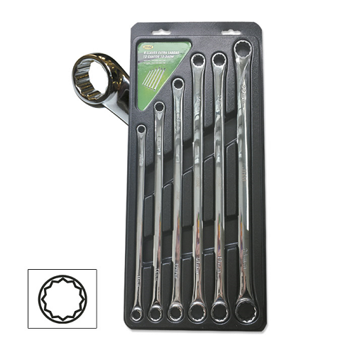 Set de 6 chei inelare duble, extralungi JBM 51864, cu 12 fete, crom vanadiu