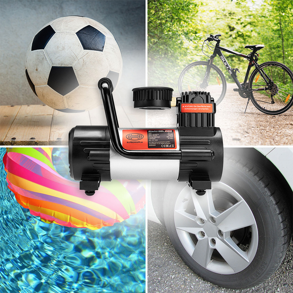 Compresor aer premium HEYNER BigAir Pro 43312, alimentare bricheta auto 12V, debit aer 30 litri. 130 PSI, manometru, lampa LED