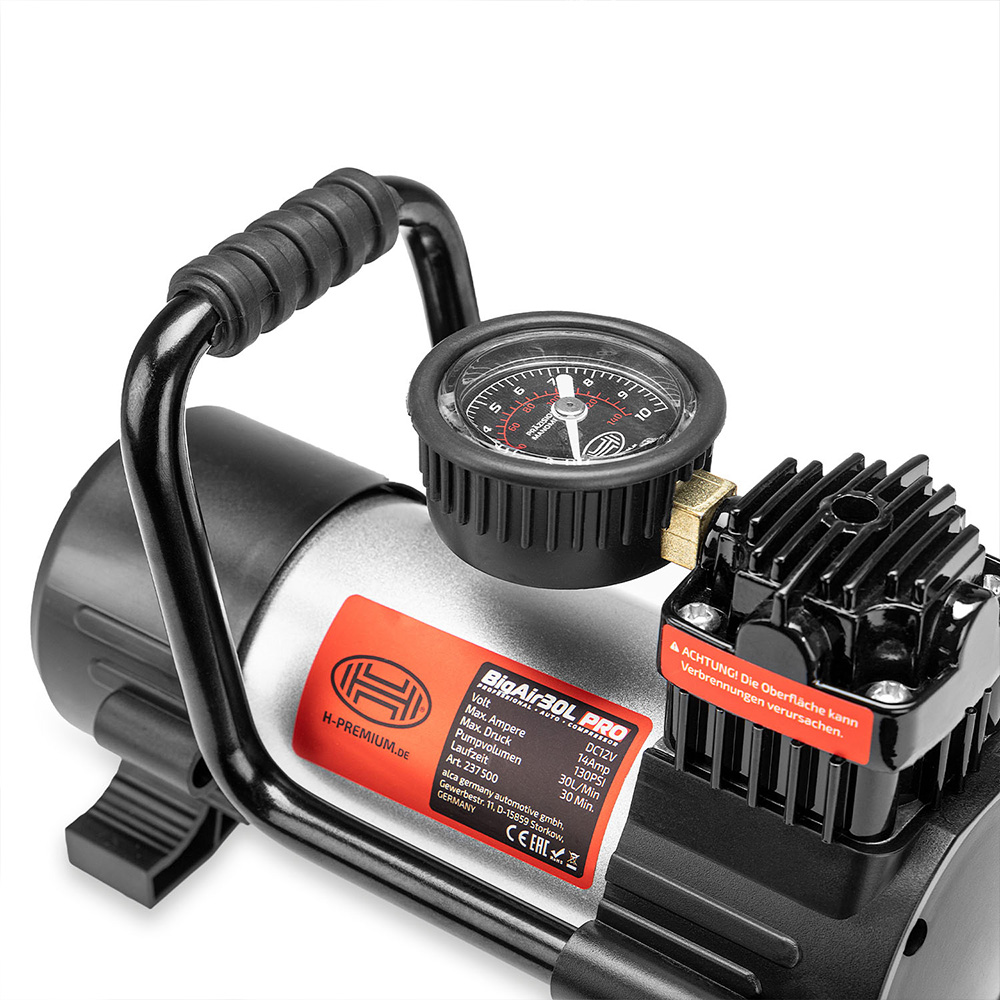 Compresor aer premium HEYNER BigAir Pro 43312, alimentare bricheta auto 12V, debit aer 30 litri. 130 PSI, manometru, lampa LED