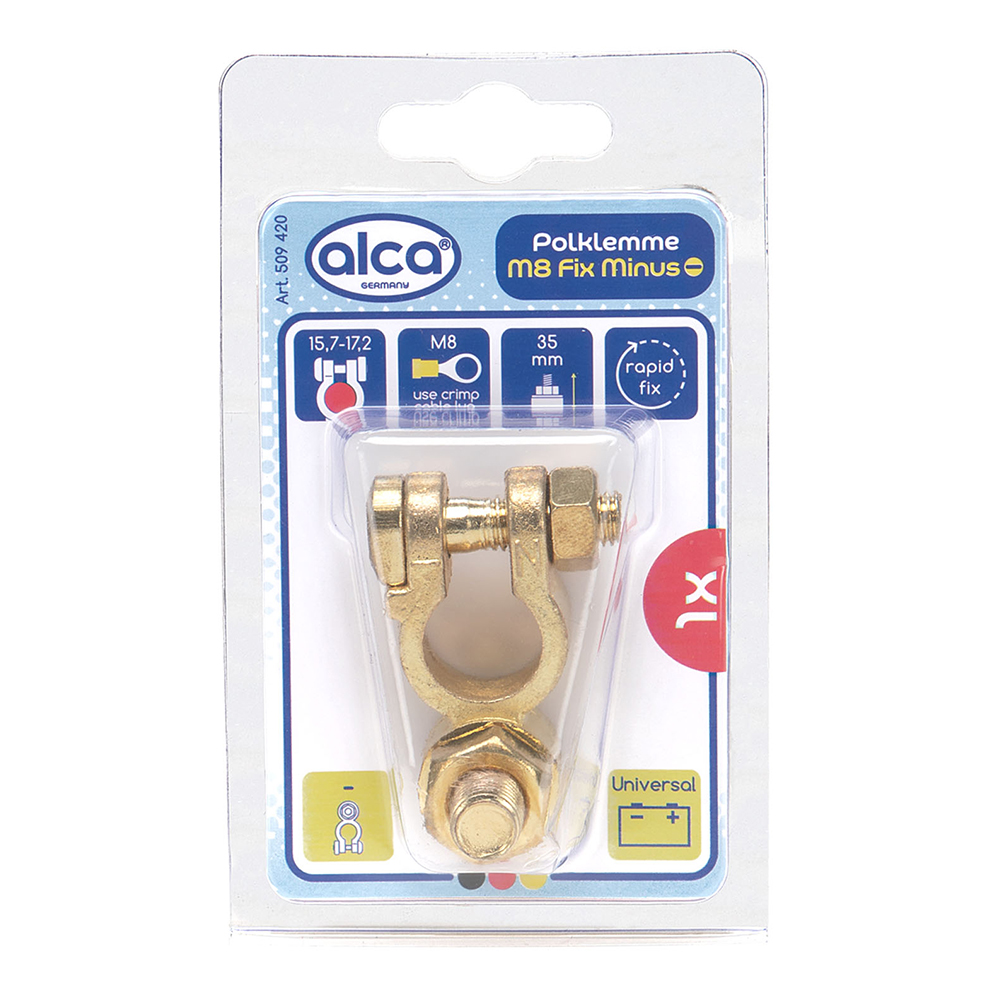 Borna negativa pentru baterii auto ALCA 509420, material zinc, pentru diametrul cablului bateriei de 15.7 - 17.2 mm, M10