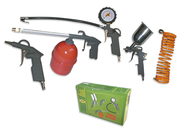 Set 5 scule de aer comprimat JBM 51277, pistol pentru vopsit, pentru suflat aer, pentru umflat roti, furtun spiralat