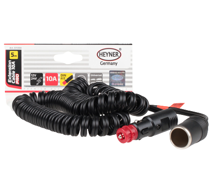 Cablu prelungitor spiralat cu bricheta HEYNER Premium Pro 511350, alimentare 12/24 V, 10 A, lungime 5 metri, negru