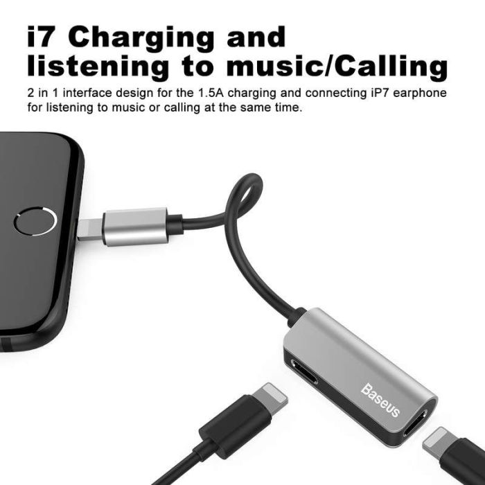 Adaptor incarcare, audio Lightning la Dual Port Lightning Baseus L37, negru