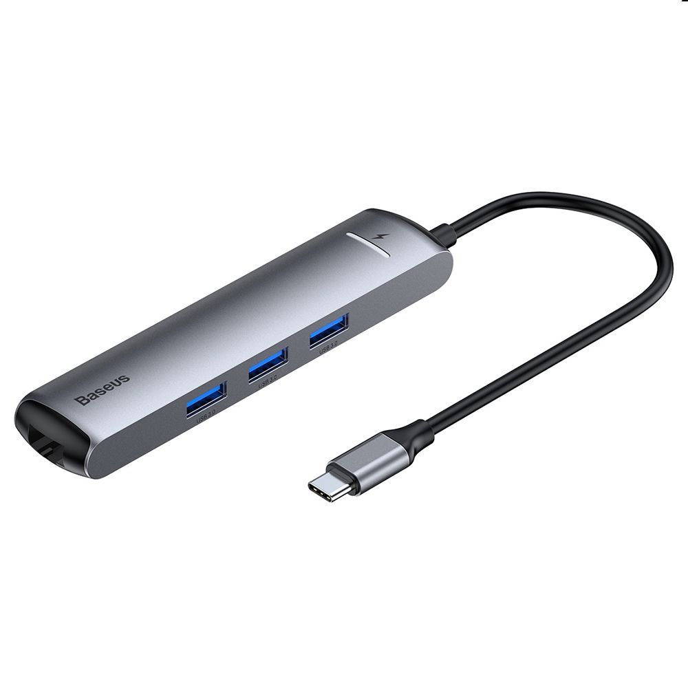 Adaptor incarcare, date multihub Type-C la 3 x USB 3.0, HDMI 4K, RJ45 Ethernet, PD Baseus Mechanical Eye, gri