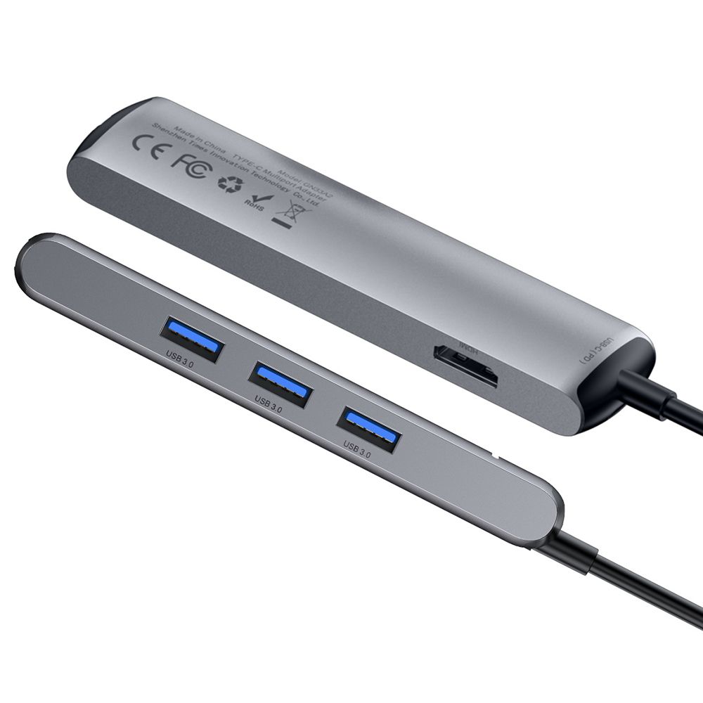 Adaptor incarcare, date multihub Type-C la 3 x USB 3.0, HDMI 4K, RJ45 Ethernet, PD Baseus Mechanical Eye, gri