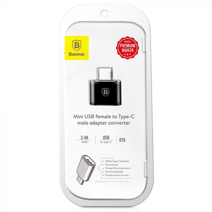 Adaptor incarcare, date Type-C la USB 3.0 Baseus Mini USB, negru, 2.4A max