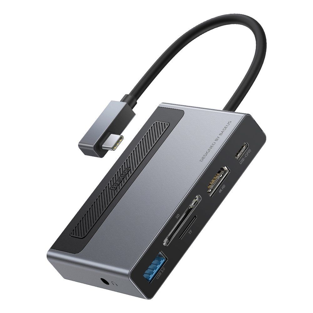 Adaptor incarcare, date multihub 6in1 Type-C la USB 3.0, Jack 3.5 mm, TF/SD, 4K HD, PD Baseus Magic Multifunctional, gri