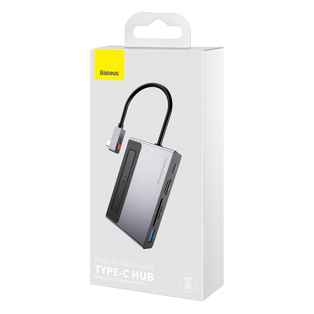 Adaptor incarcare, date multihub 6in1 Type-C la USB 3.0, Jack 3.5 mm, TF/SD, 4K HD, PD Baseus Magic Multifunctional, gri