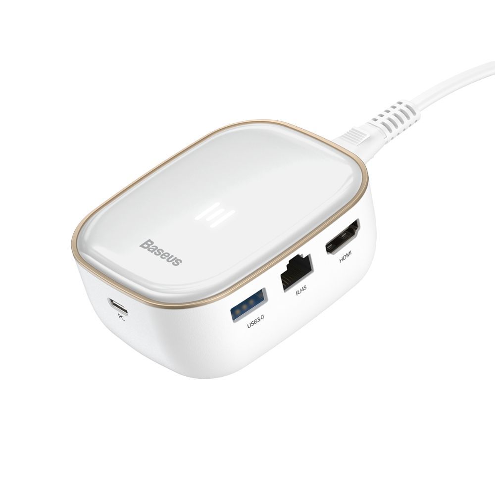 Adaptor incarcare, date multihub Type-C la USB 3.0 x 2, TF/SD, 4K HD, RJ45 Baseus Multifunctional, alb