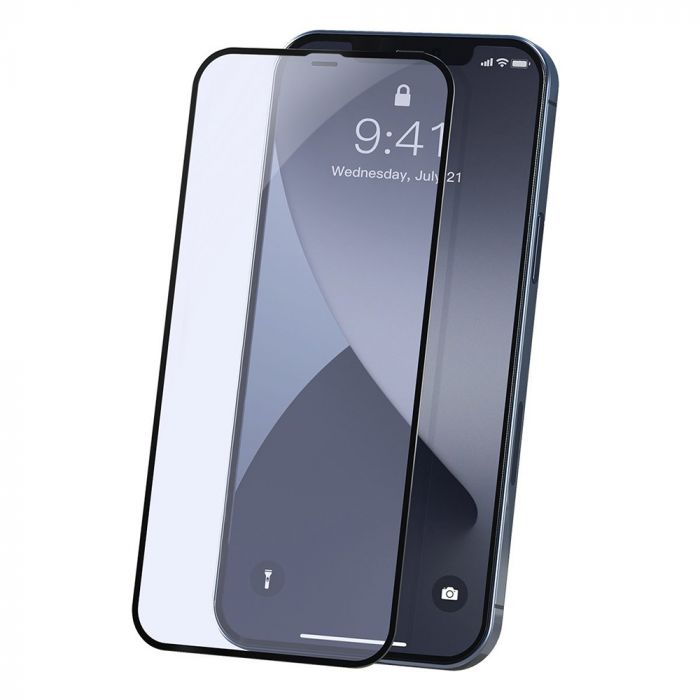 Folie de protectie telefon Apple iPhone 12 Mini Baseus Curbata Full Screen Anti-Bluelight Black, 2 buc, 0.3mm
