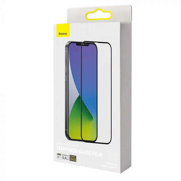 Folie de protectie telefon Apple iPhone 12 Mini Baseus Curbata Full Screen Black, 2 buc, 0.3mm